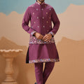Stylish Purple Embroidered Silk Kurta Set with Floral Jacket for Wedding