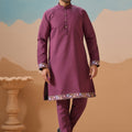 Stylish Purple Embroidered Silk Kurta Set with Floral Jacket for Wedding