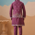 Stylish Purple Embroidered Silk Kurta Set with Floral Jacket for Wedding