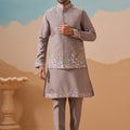 Stunning Grey Embroidered Silk Kurta Set with Floral Jacket for Wedding