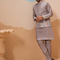 Stunning Grey Embroidered Silk Kurta Set with Floral Jacket for Wedding