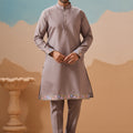 Stunning Grey Embroidered Silk Kurta Set with Floral Jacket for Wedding