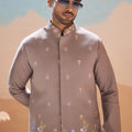 Stunning Grey Embroidered Silk Kurta Set with Floral Jacket for Wedding