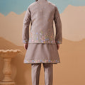Stunning Grey Embroidered Silk Kurta Set with Floral Jacket for Wedding