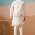 Outstanding White Embroidered Silk Kurta Set with Floral Jacket for Wedding
