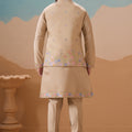 Handsome Beige Silk Embroidered Kurta Set with Floral Jacket for Wedding