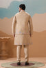 Handsome Beige Silk Embroidered Kurta Set with Floral Jacket for Wedding