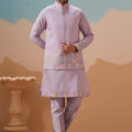 Charming Lavender Silk Embroidered Kurta Set with Floral Jacket for Wedding