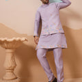 Charming Lavender Silk Embroidered Kurta Set with Floral Jacket for Wedding