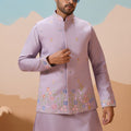 Charming Lavender Silk Embroidered Kurta Set with Floral Jacket for Wedding