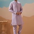 Charming Lavender Silk Embroidered Kurta Set with Floral Jacket for Wedding