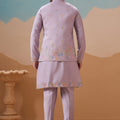 Charming Lavender Silk Embroidered Kurta Set with Floral Jacket for Wedding
