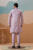 Charming Lavender Silk Embroidered Kurta Set with Floral Jacket for Wedding