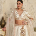 Elegant Cream Silk Embroidered Lehenga Choli with Elephant Motif and Dupatta for Wedding