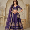 Royal Purple Silk Embroidered Lehenga Choli with Elephant Motif and Dupatta for Wedding