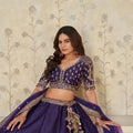 Royal Purple Silk Embroidered Lehenga Choli with Elephant Motif and Dupatta for Wedding