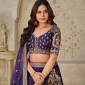 Royal Purple Silk Embroidered Lehenga Choli with Elephant Motif and Dupatta for Wedding