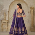 Royal Purple Silk Embroidered Lehenga Choli with Elephant Motif and Dupatta for Wedding