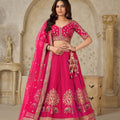 Vibrant Rani Pink Silk Embroidered Lehenga Choli with Elephant Motif and Dupatta for Wedding
