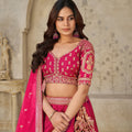 Vibrant Rani Pink Silk Embroidered Lehenga Choli with Elephant Motif and Dupatta for Wedding
