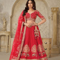 Graceful Red Silk Embroidered Lehenga Choli with Elephant Motif and Dupatta for Wedding