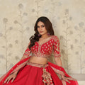 Graceful Red Silk Embroidered Lehenga Choli with Elephant Motif and Dupatta for Wedding