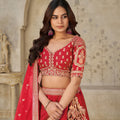 Graceful Red Silk Embroidered Lehenga Choli with Elephant Motif and Dupatta for Wedding
