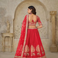 Graceful Red Silk Embroidered Lehenga Choli with Elephant Motif and Dupatta for Wedding