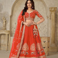 Radiant Rust Orange Silk Embroidered Lehenga Choli with Elephant Motif and Dupatta for Wedding