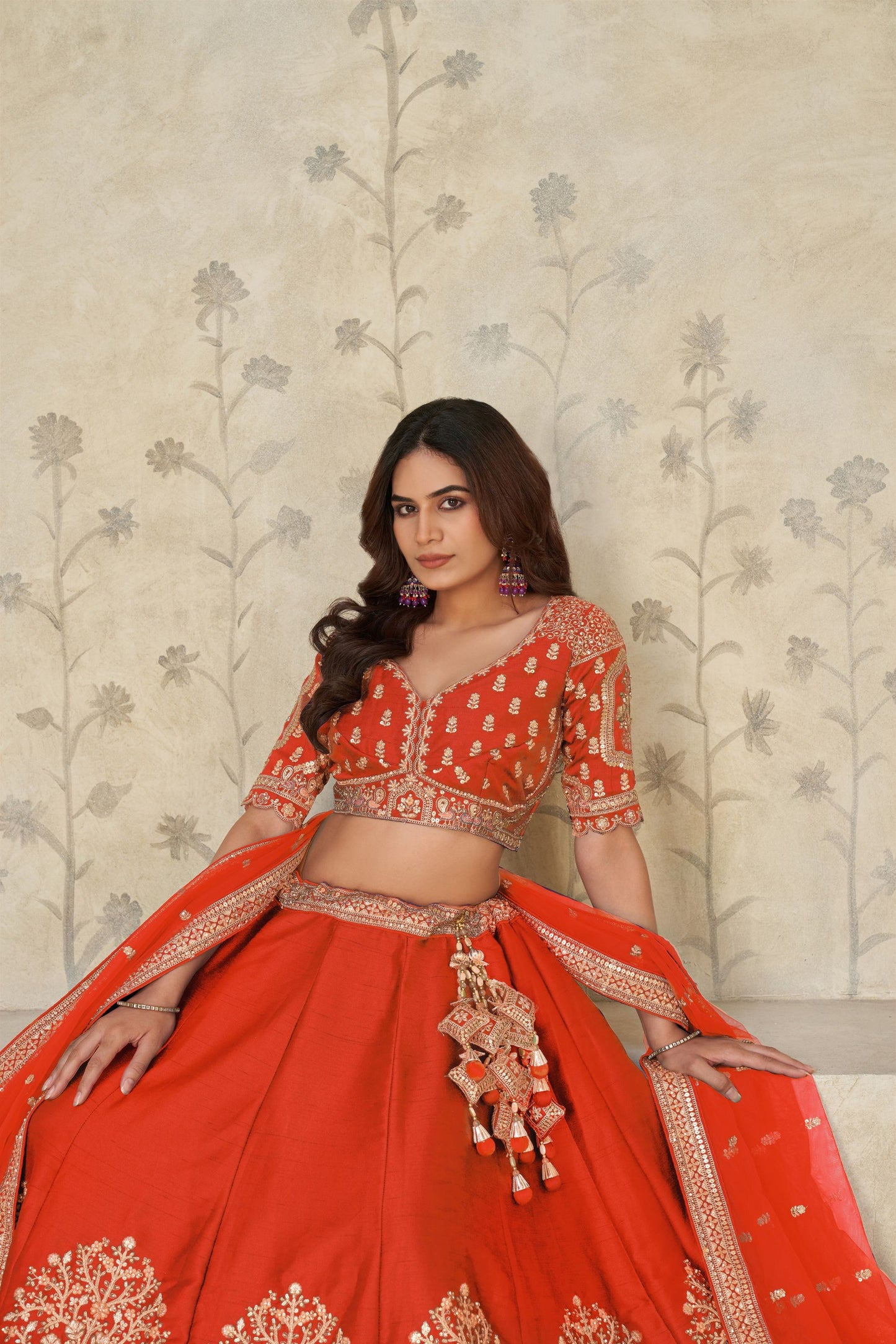Radiant Rust Orange Silk Embroidered Lehenga Choli with Elephant Motif and Dupatta for Wedding