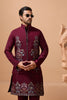 Elegant Maroon Viscose Silk Embroidered Kurta Pyjama Set with Jacket for Wedding