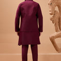 Elegant Maroon Viscose Silk Embroidered Kurta Pyjama Set with Jacket for Wedding