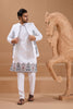 Wonderful White Viscose Silk Embroidered Kurta Pyjama Set with Jacket for Wedding