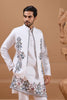 Wonderful White Viscose Silk Embroidered Kurta Pyjama Set with Jacket for Wedding