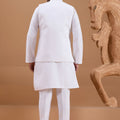 Wonderful White Viscose Silk Embroidered Kurta Pyjama Set with Jacket for Wedding