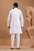 Wonderful White Viscose Silk Embroidered Kurta Pyjama Set with Jacket for Wedding