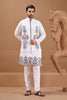 Wonderful White Viscose Silk Embroidered Kurta Pyjama Set with Jacket for Wedding