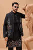 Stylish Black Viscose Silk Embroidered Kurta Pyjama Set with Jacket for Wedding