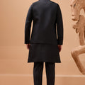 Stylish Black Viscose Silk Embroidered Kurta Pyjama Set with Jacket for Wedding