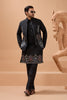 Stylish Black Viscose Silk Embroidered Kurta Pyjama Set with Jacket for Wedding