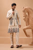 Outstanding Cream Viscose Silk Embroidered Kurta Pyjama Set with Jacket for Wedding
