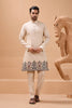 Outstanding Cream Viscose Silk Embroidered Kurta Pyjama Set with Jacket for Wedding