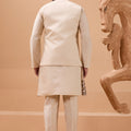 Outstanding Cream Viscose Silk Embroidered Kurta Pyjama Set with Jacket for Wedding