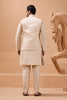 Outstanding Cream Viscose Silk Embroidered Kurta Pyjama Set with Jacket for Wedding