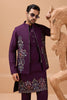 Royal Purple Viscose Silk Embroidered Kurta Pyjama Set with Jacket for Wedding