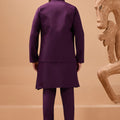 Royal Purple Viscose Silk Embroidered Kurta Pyjama Set with Jacket for Wedding