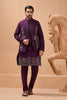 Royal Purple Viscose Silk Embroidered Kurta Pyjama Set with Jacket for Wedding
