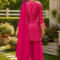 Stunning Rani Pink Viscose Jacquard Silk Palazzo Suit with Embroidery Work and Matching Dupatta