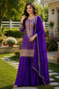 Outstanding Purple Viscose Jacquard Silk Palazzo Suit with Embroidery Work and Matching Dupatta