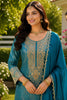 Elegant Teal Blue Viscose Jacquard Silk Palazzo Suit with Embroidery Work and Matching Dupatta